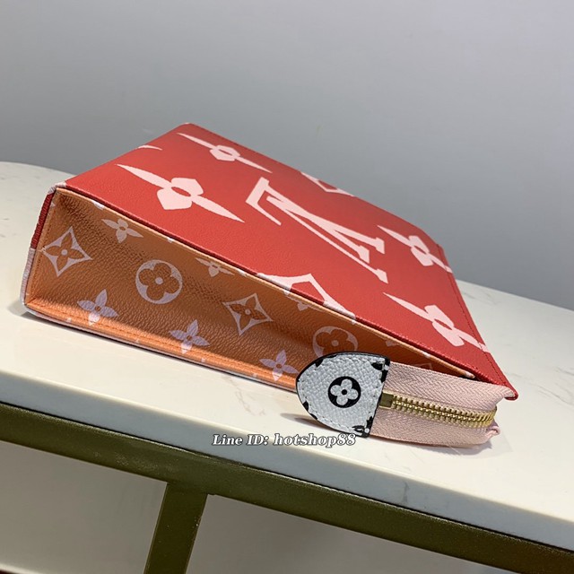 路易威登LV手包 M67692 紅色 TOILET POUCH XL盥洗袋 炫彩雙面雙色 LV女士手拿包 收納袋 xxlv2498